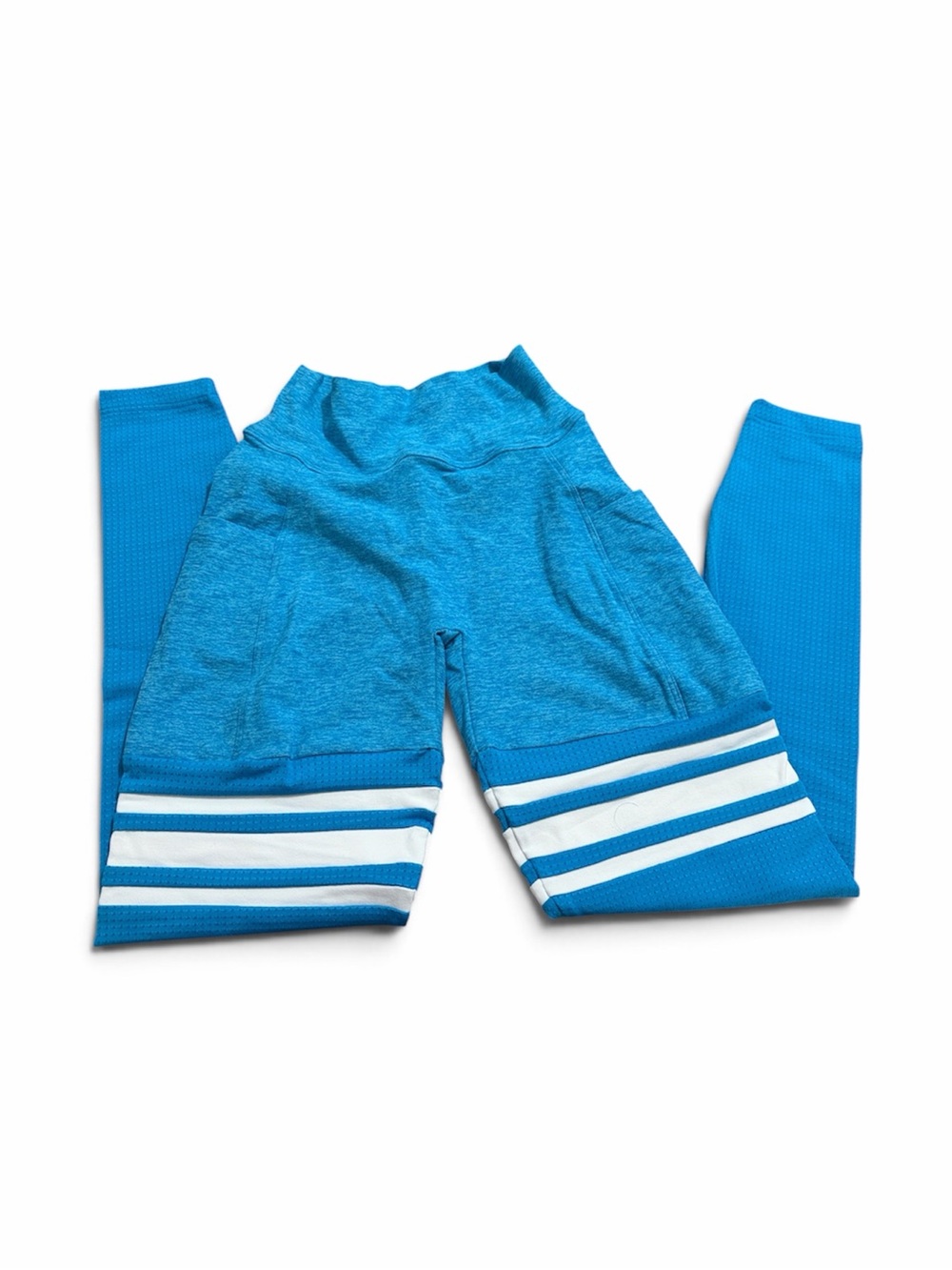 Bombshell Sportswear Bright Turquoise Leggings with White Stripe Accents